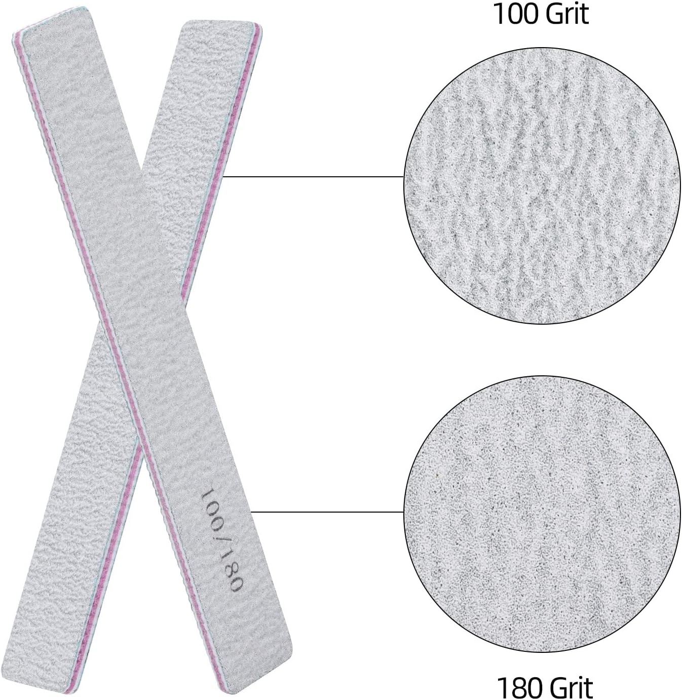 25 Pack 100/180 Grit Nail Files for Acrylic Nails, Rectangle Double Sides Emery Boards Fingernail Files Professional Nail Buffering Files