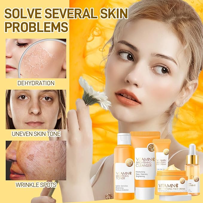 Skin Care Set, Vitamin C Skin Care Sets & Kits, Skin Care for Teenage Girls Gift Set with Cleanser, Toner, Serum, Eye Cream, Facial Cream, Facial Skin Care Sets & Kits for Teenage Girls Women