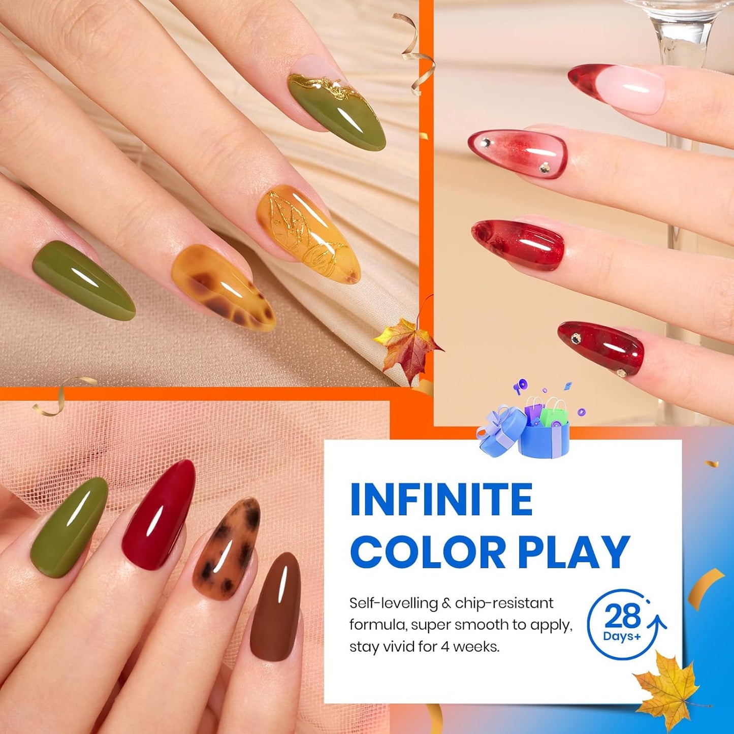 Beetles Fall Gel Nail Polish Colors Set - Amber Twilight 20 Colors 2025 Yellow Orange Red Cat Eye Brown Green Soak Off Uv Manicure Kit With Base Glossy Matte Top Coat Gift for Women