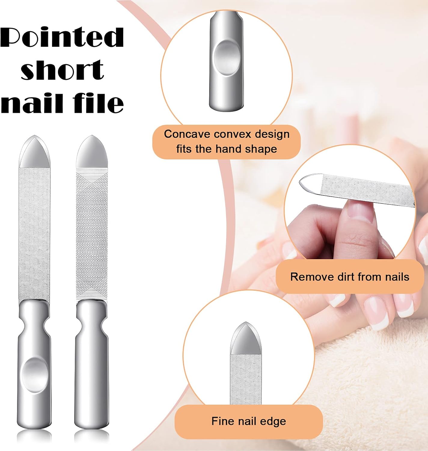 3 Pcs Stainless Steel Nail Files Kit with Leather Case, Double Sided Metal Nail Files with Anti-Slip Handle for Women and Men, Metal File Buffer Manicure Pedicure Tools for Fingernail Toenail(Pink)