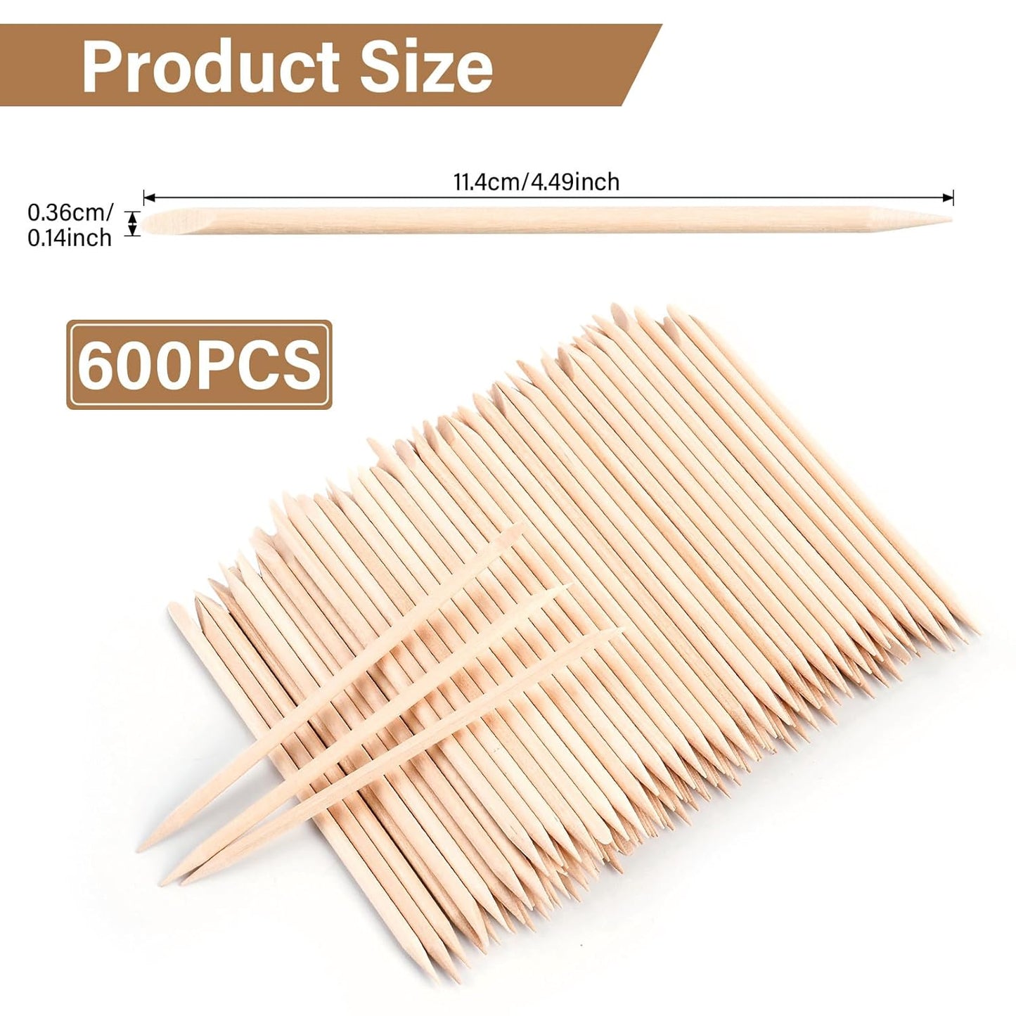 600 Pcs 4.5 Inch Orange Sticks for Nails Double Sided Multi-Use Wooden Cuticle Pusher Sticks Manicure Pedicure Tool Cuticle Sticks or Eyebrow Waxing Sticks for Facial Hair Removal