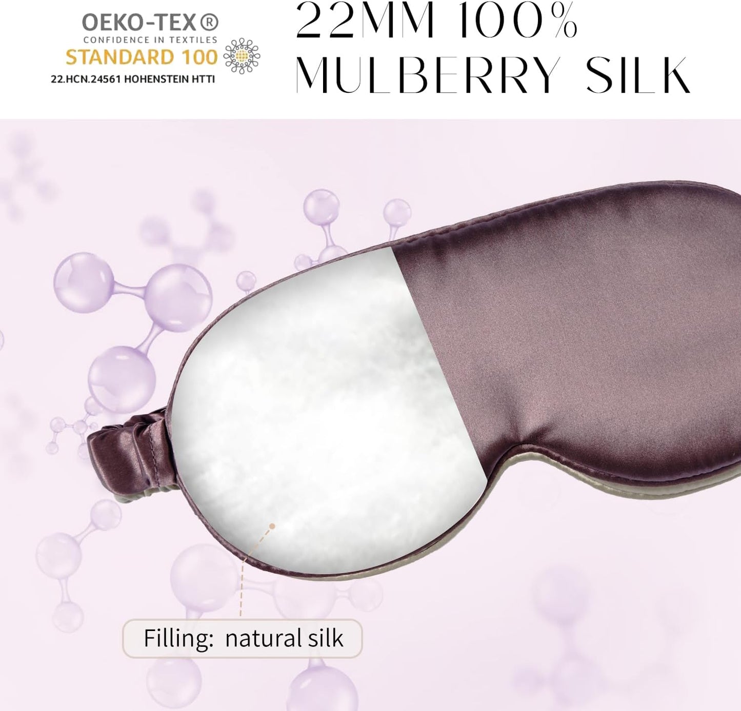 100% 22 Momme Mulberry Silk Sleep Mask, Eye Cover for Sleeping, Blackout 3D Sleep Masks for Lash Extensions with Adjustable Strap for Men and Women (Purple)