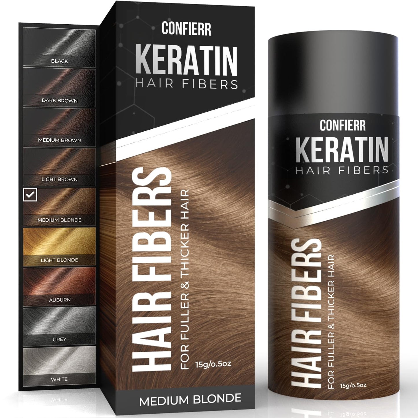 Keratin Hair Fibers for Men & Women - Fill In Fine or Thinning Hair, Instantly Thicker, Fuller Looking Hair (Medium Blonde, 15g)