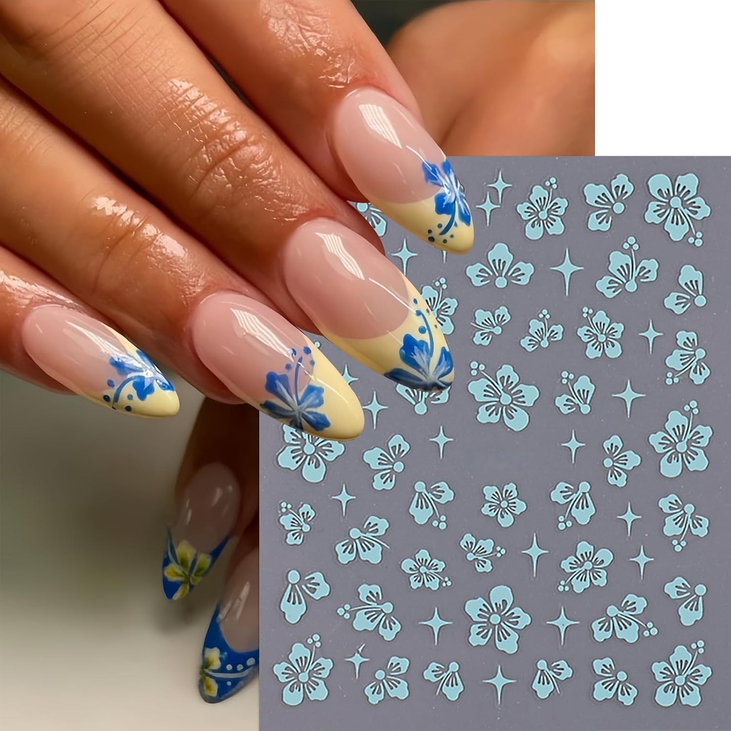 10 Sheets Hibiscus Flower Nail Stickers for Nail Art Petal Floral Nail Art Decals 3D Self-Adhesive Pink Blue Gold Silver Hibiscus Nail Design Pegatinas Uñas for Women DIY Manicure Decor Accessories