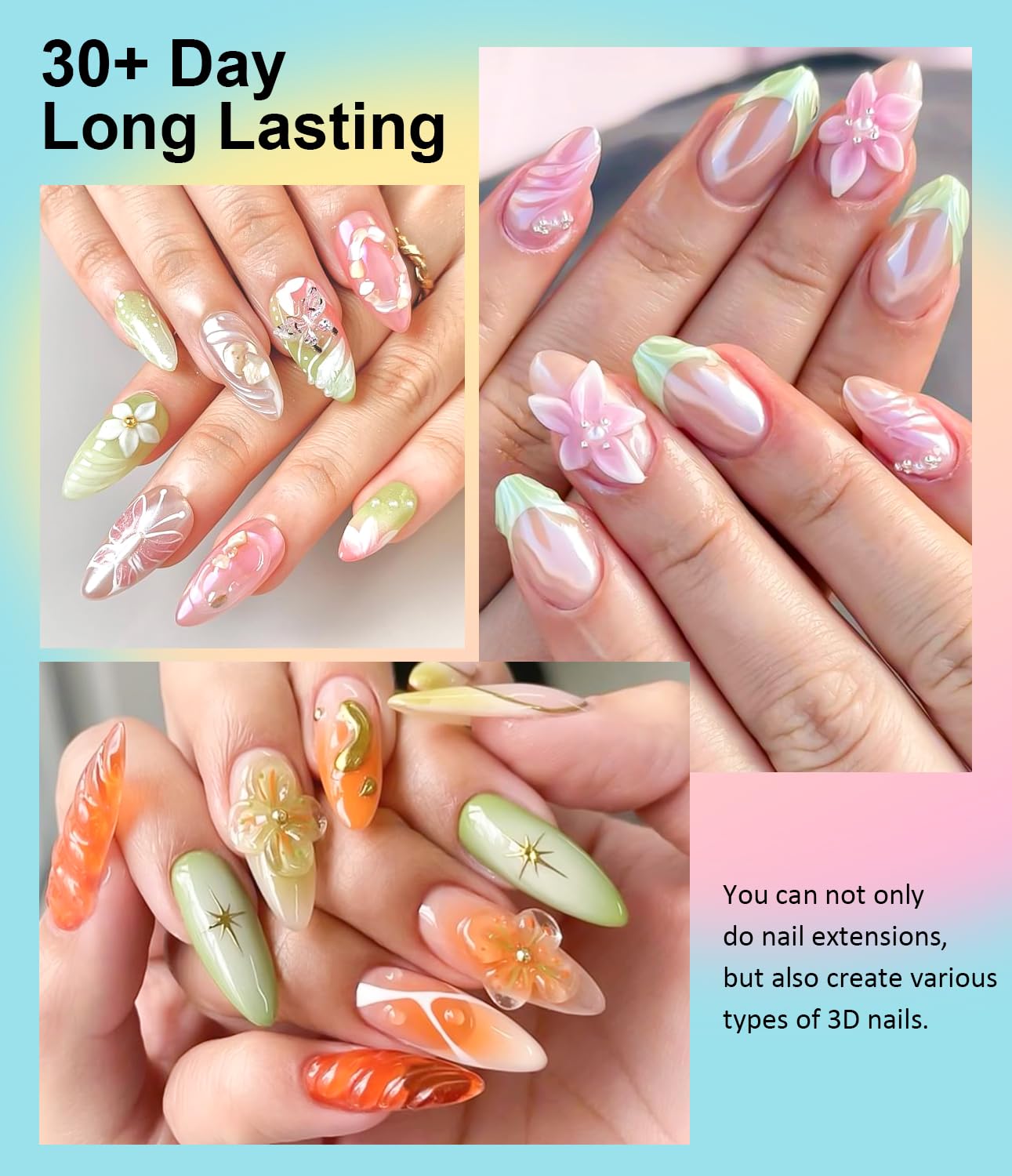 Solid Builder Gel for Nails LEDSUUEI - Clear 3D Nail Gel Sculpting Non-Sticky Hand Carving Glue Extension with 96PCS Extension for Manicure Salon Home Decoration DIY 20g