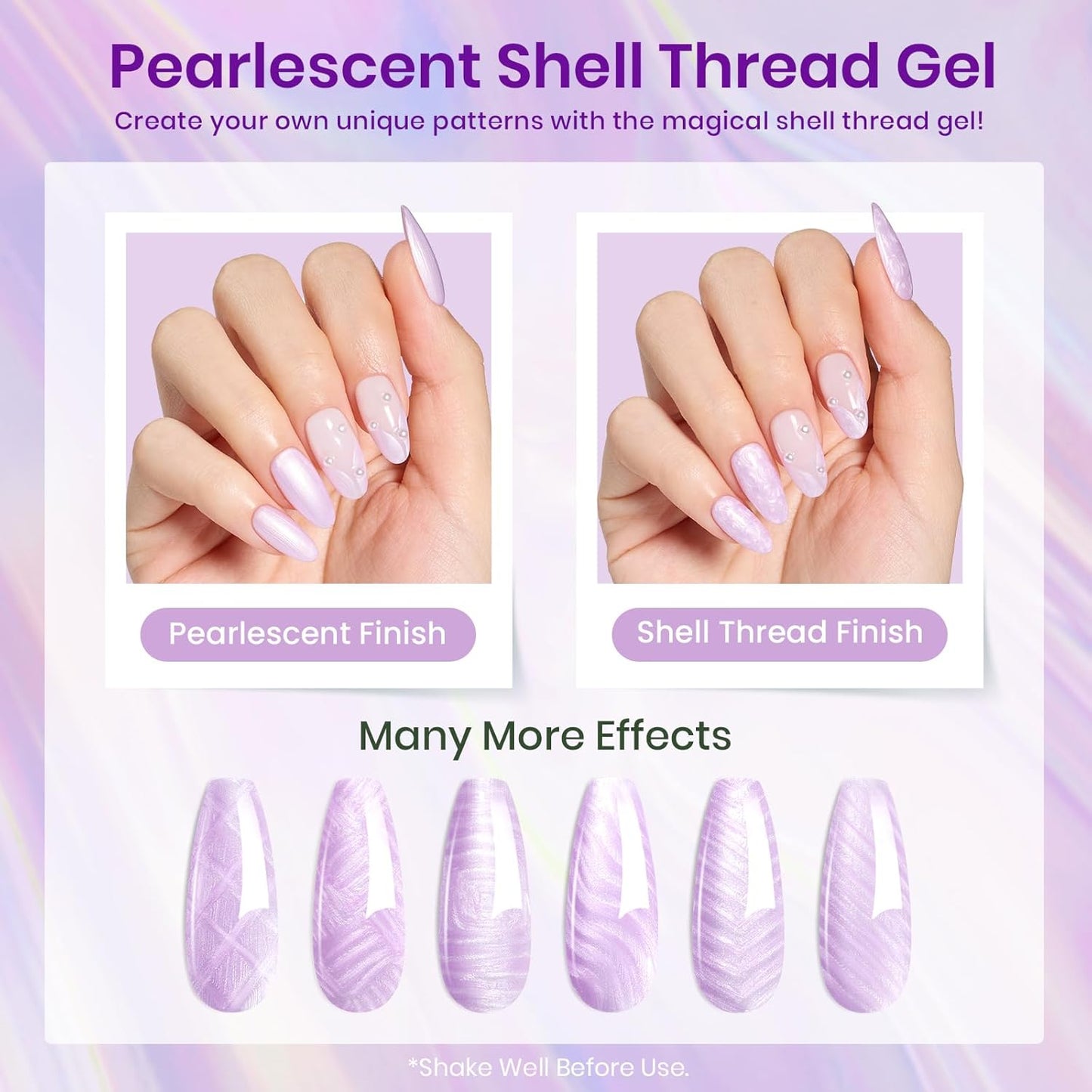 Beetles Purple Gel Nail Polish Set, 6 Color Spring Purple Shimmer Pearl Jelly Gel Polish with Nail Brush Soak Off LED Lamp Swirl Shell Thread Effect DIY Manicure Gifts for Mom