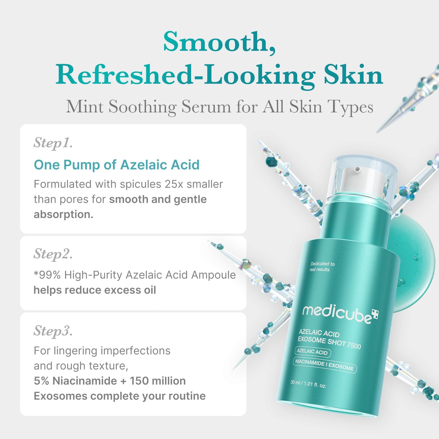 medicube Zero Exosome Shot 7,500 PPM Spicule Facial Serum | Liquid Skin Booster Serum | Exosome, AHA+BHA+PHA | Pore Care, Dead Skin Cells, Skin Texture | Korean Skin Care 1.01 fl.oz