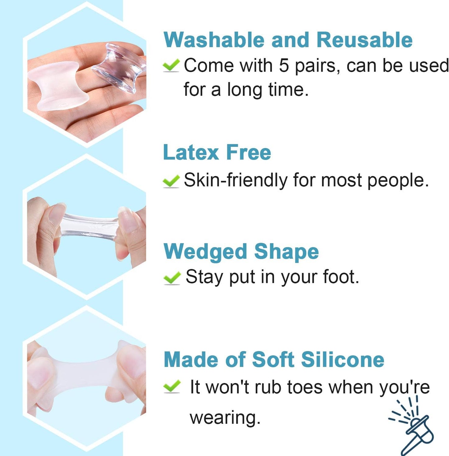 Povihome 10 Pack Gel Bunion Corrector and Toe Spacers Separators and Straightener Orthotics (4/10''Thick) for Sports Activities, for Men and Women Overlapping Toes, Bunion Pain Relief - Large Size