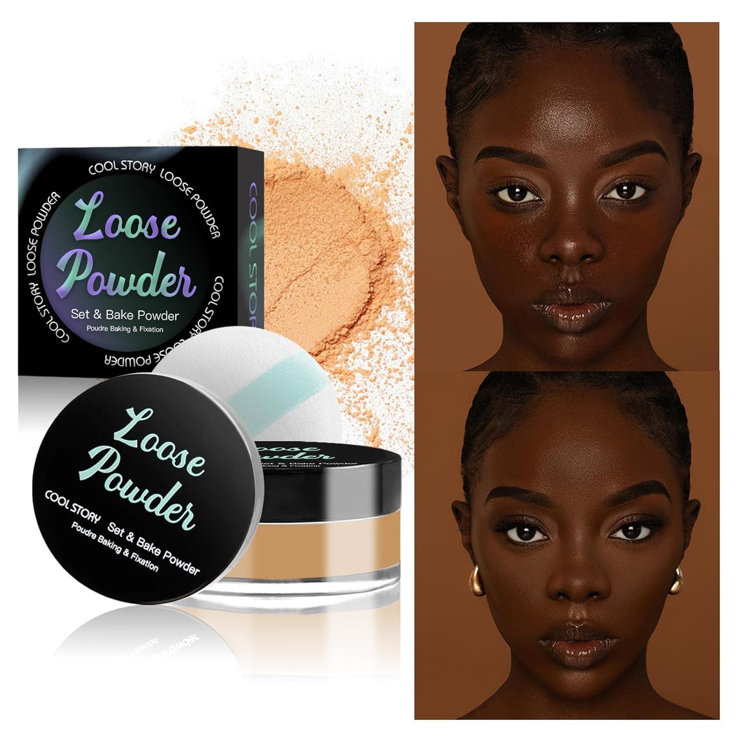 Loose Setting Powder, Bake Makeup Powder Full Coverage Matte Finish (Deep, 6g/O.21oz)