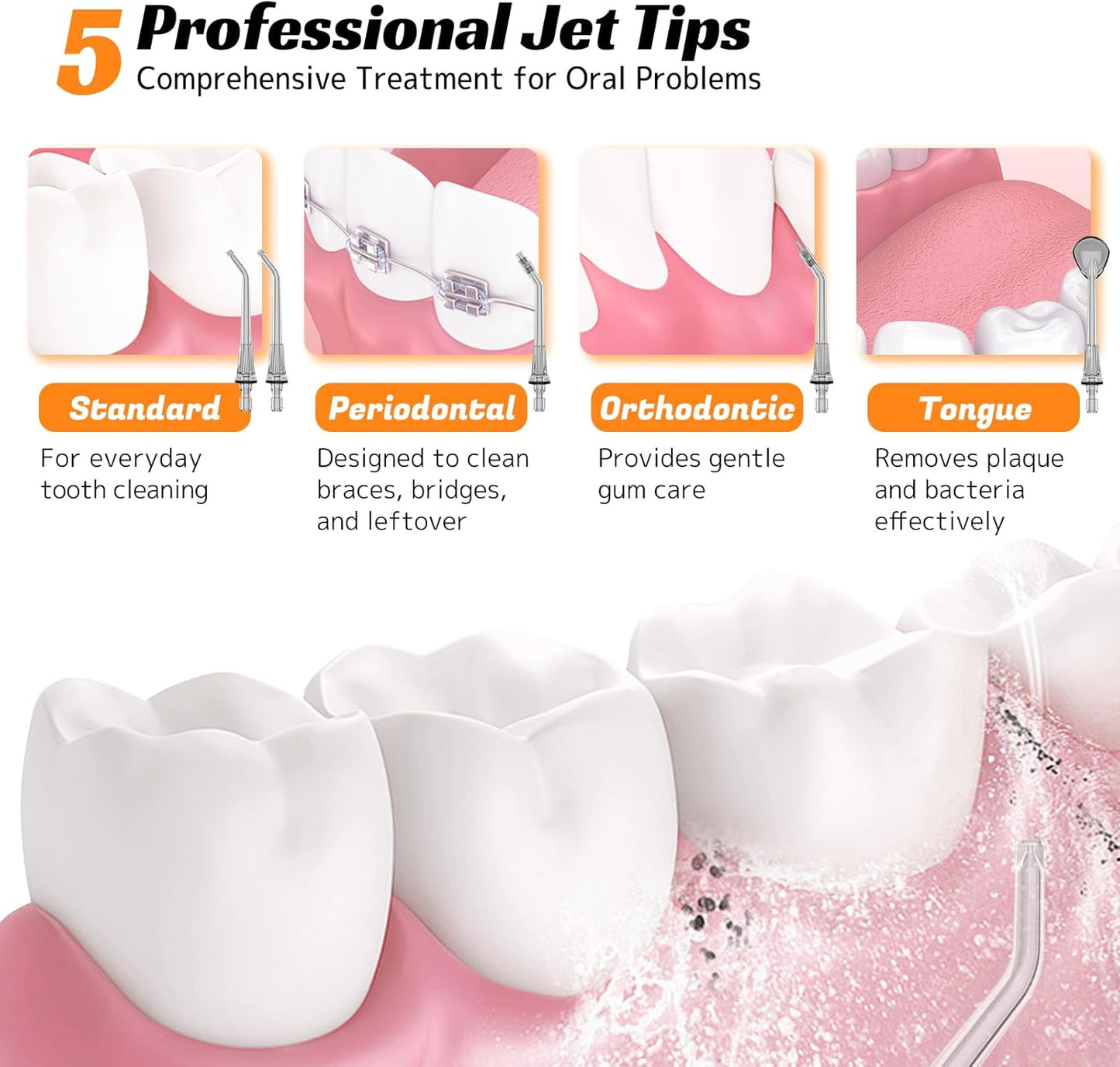 Water Dental Flosser Cordless Oral Irrigator with 300ml 5 Tips 4 Modes USBCharger Portable Travle Irrigation Cleaner IPX7 Electric Irrigador Dental for Teeth Cleaning (Black)