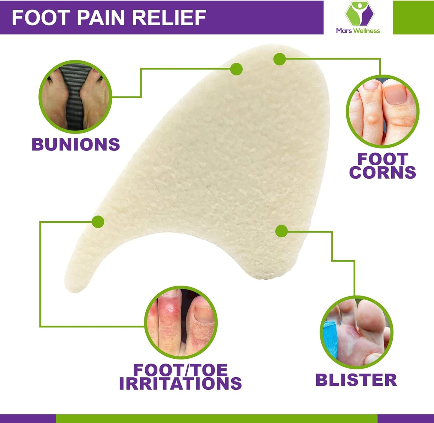 Mars Wellness Full Foam Toe Separators - Toe Spacers for Corn, Blisters Relief - 1/4 Inch - Bulk Pack of 50 Pads