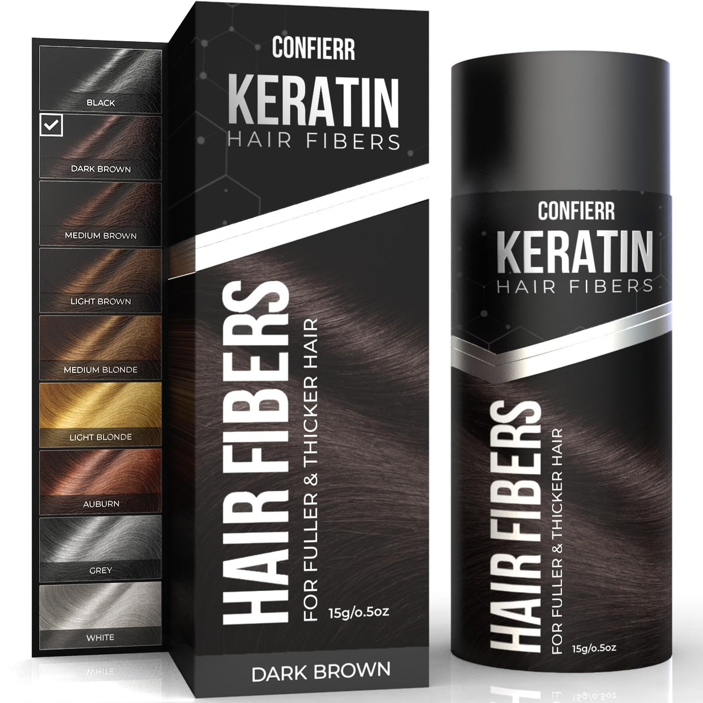 Keratin Hair Fibers for Men & Women - Fill In Fine or Thinning Hair, Instantly Thicker, Fuller Looking Hair (Dark Brown 15g)