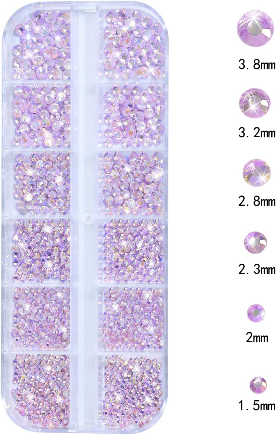 Nail Rhinestones - 3D Multi Shape Size, Flat Back, Crystals Manicure Rhinestones Charms, Pink AB Nail Gems, with Kit, for Nail Art, Bedazzling Acrylic Nails, DIY Decor