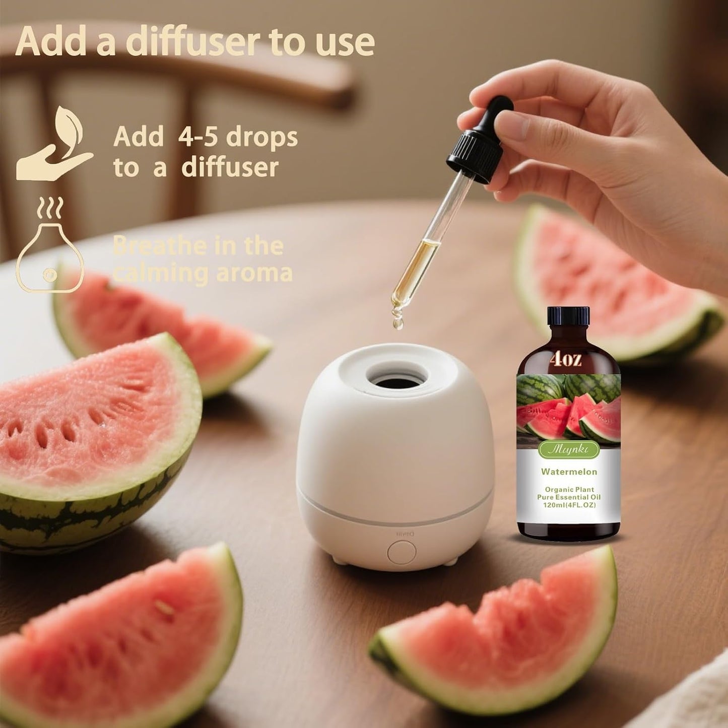 Watermelon Fragrance Oil-Watermelon Essential Oil 4.33oz (130ml)-100% Pure Natural Scent for Diffusers, Candles, Soap Making & Aromatherapy-Relaxing Home & Gift Essential Oil for Bath, Massage