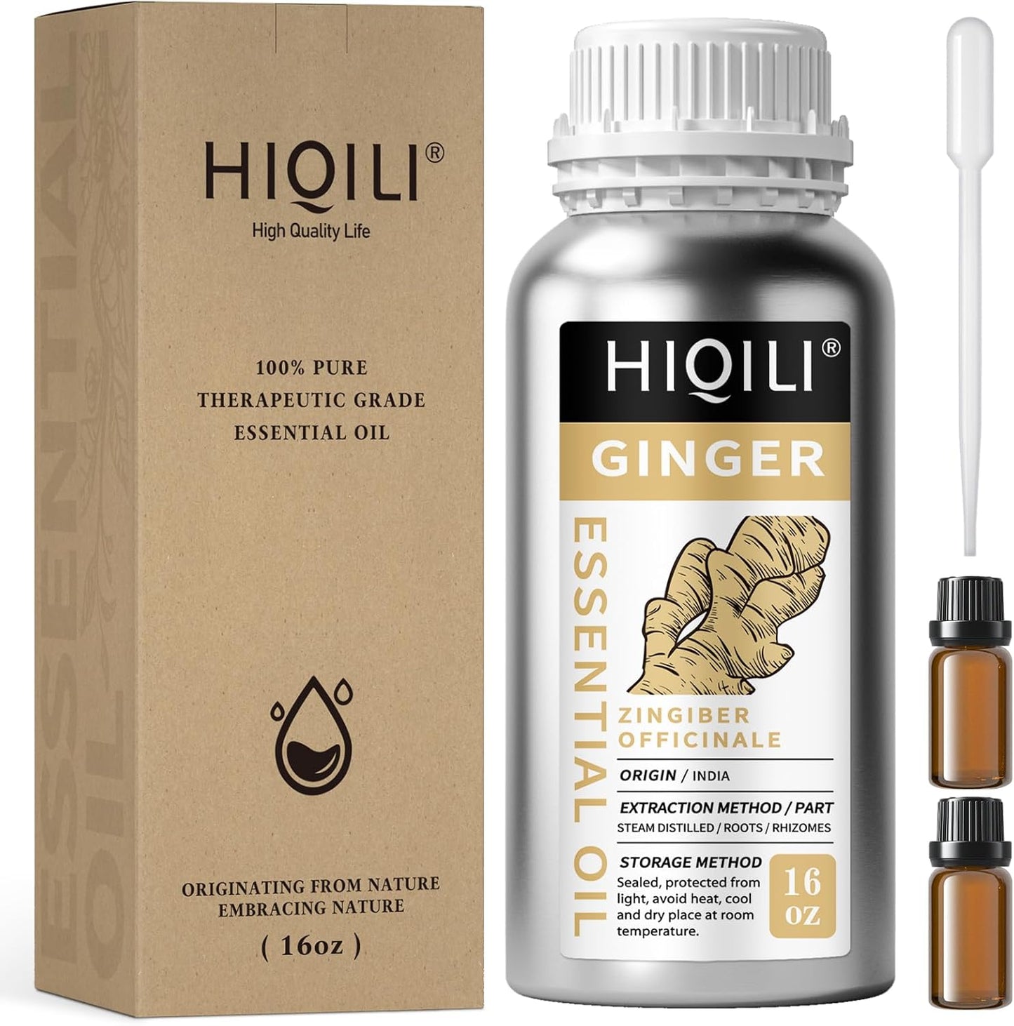 HIQILI 16 Fl Oz Ginger Oil, 100% Pure Natural Ginger Essential Oil for Hair, Massage, Skin - 500ML