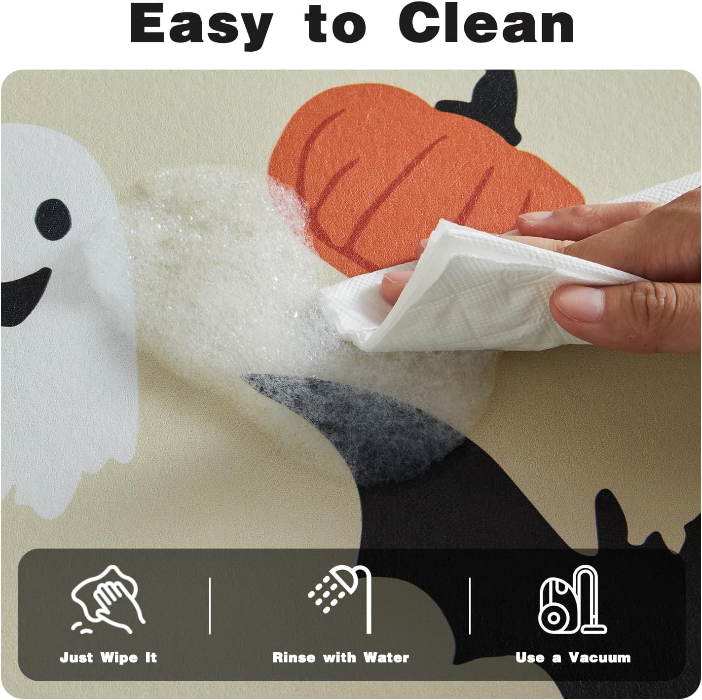 Halloween Bath Mat, Thin Bathroom Rug Non Slip Quick Dry Pumpkin Bath Mat Fits Under Door Thin Floor Mat Halloween Decor, 24''x36'', Pumpkins Bats and Ghost