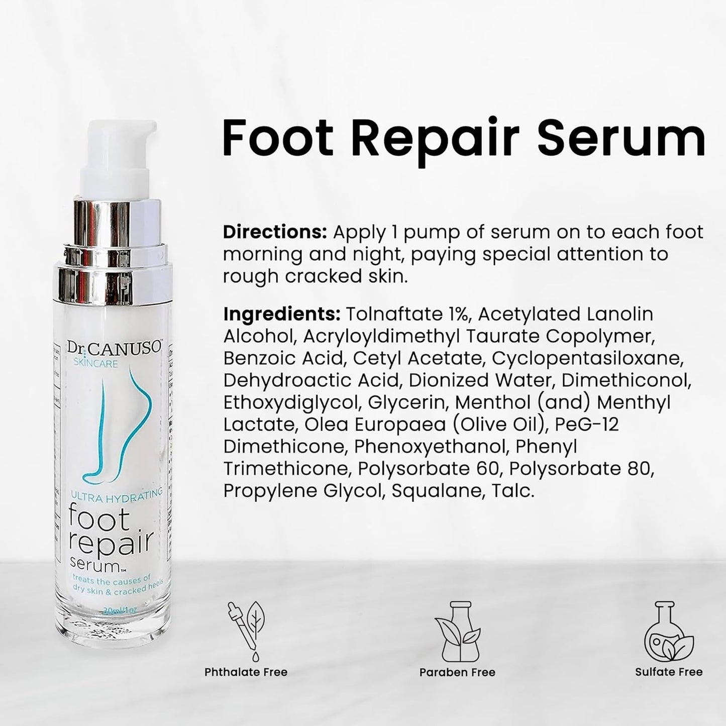 Dr. Canuso Foot Repair Serum, Medical Strength Cracked Heel Treatment, Lotion for Fast Acting Relief for Cracked Feet & Dry Skin, Patent Pending Formula, Made in USA