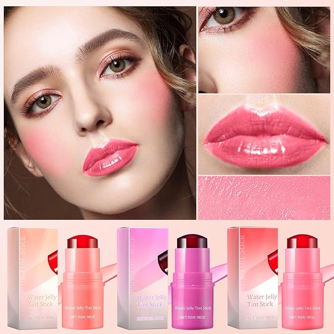 Milk Jelly Blush Cooling Water Jelly Tint, Milk Jelly Tint Jelly Blush Stick, Milk Lip And Cheek Stick, Sheer Lip & Cheek Stain, Jelly Tint Makeup (Pink, Free Size)