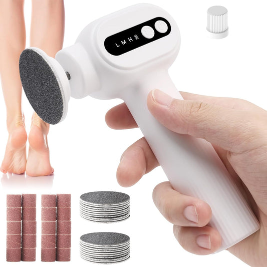 Electric Callus Remover for Feet, 2 in 1 Electric Foot File Grinder, Rechargeable Cordless Foot Scrubber for Dead Skin, Adjustable Speed with Sandpaper Discs, Professional Pedicure Tools,White