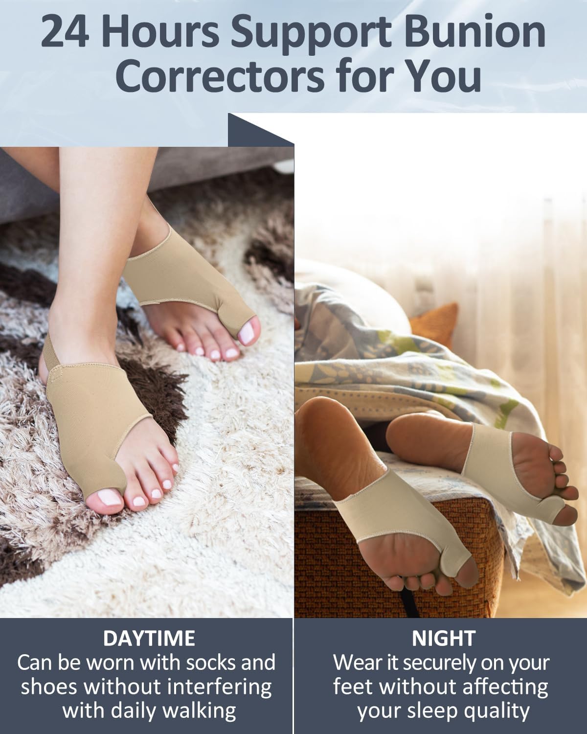 2Pcs Bunion Corrector for Women Men, Toe Straightener, Breathable Toe Spacers Separator Socks with Gel Cushion Pads for Hallux Valgus Correction (L)