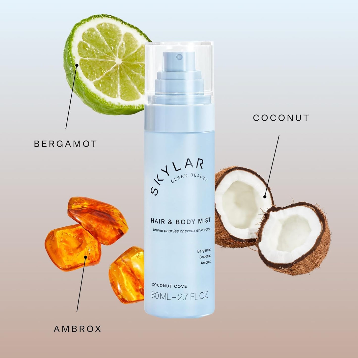 Skylar Coconut Cove Hair & Body Mist | Hypoallergenic & Clean Fragrance | Vegan, Cruelty Free, and Safe For Sensitive Skin | 80 ML, 2.7 Fl Oz