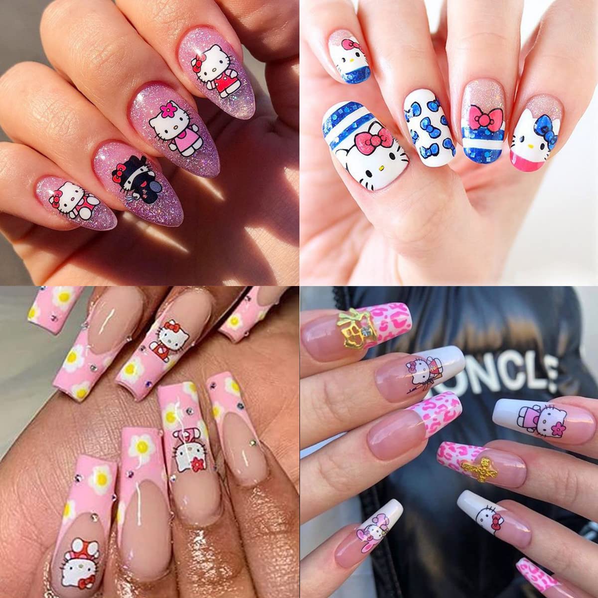 Cute Nail Art Stickers- 8 Sheets Kawaii Cartoon Nail Stickers 3D Self Adhesive Cute Cat Design Acrylic Nail Charms Designer Nail Decals for Women Girls DIY Manicure Decoration Supplies