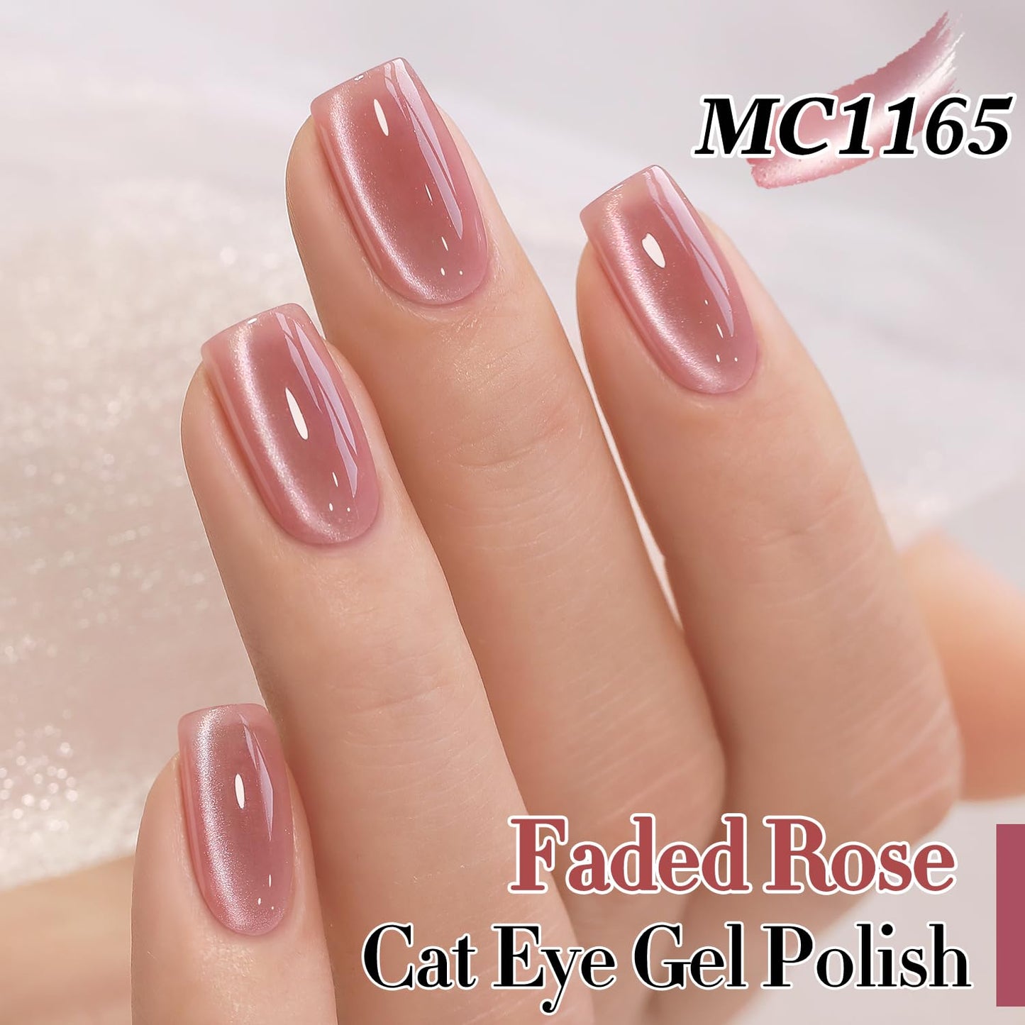 Double Rhythm 0.5 Oz Cat Eye Gel Polish with Magnet Same Color Same Bottle Holographic Glitter Shimmer Translucent Color Salon 15 ML Magnetic Nail Art (Rose Pink-MC1165)
