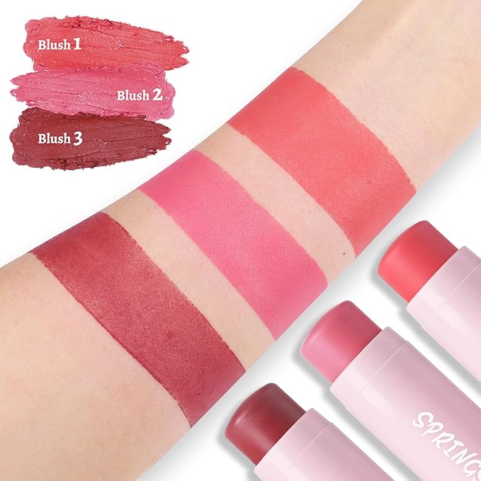 Face Stick Trio 3Pcs Multi-Use Makeup Blush Sticks, Buildable Blendable Lightweight Cream Blush Stick for Cheeks Make Up For Women 3-in-1 Blusher and Lip Makeup Sticks (04)