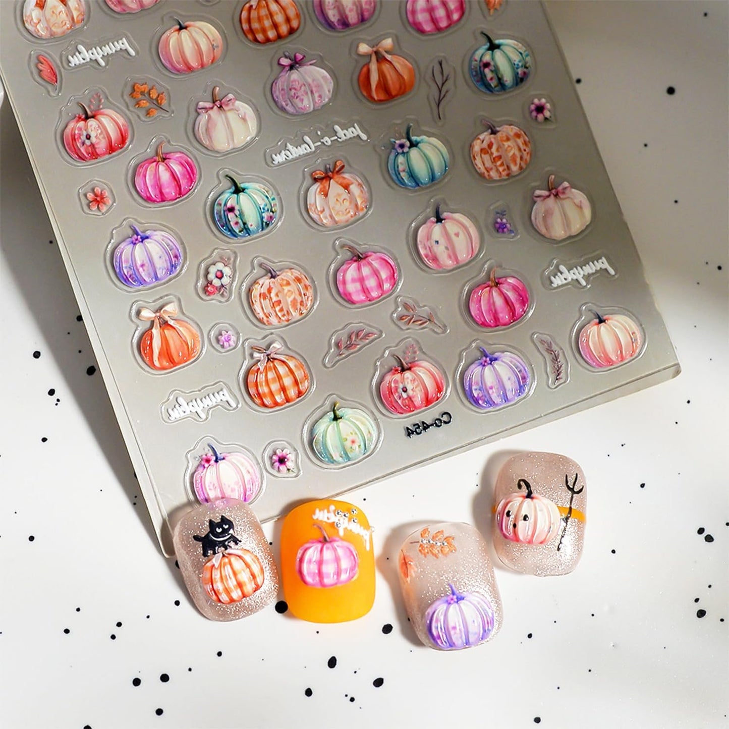 1 Sheets Colorful Pumpkin Nail Stickers for Nail Art 5D Self-Adhesive Embossed Fall Nail Art Stickers Thanksgiving Nail Decals Autumn Leaves Nail Design Sticker for Women Manicure DIY