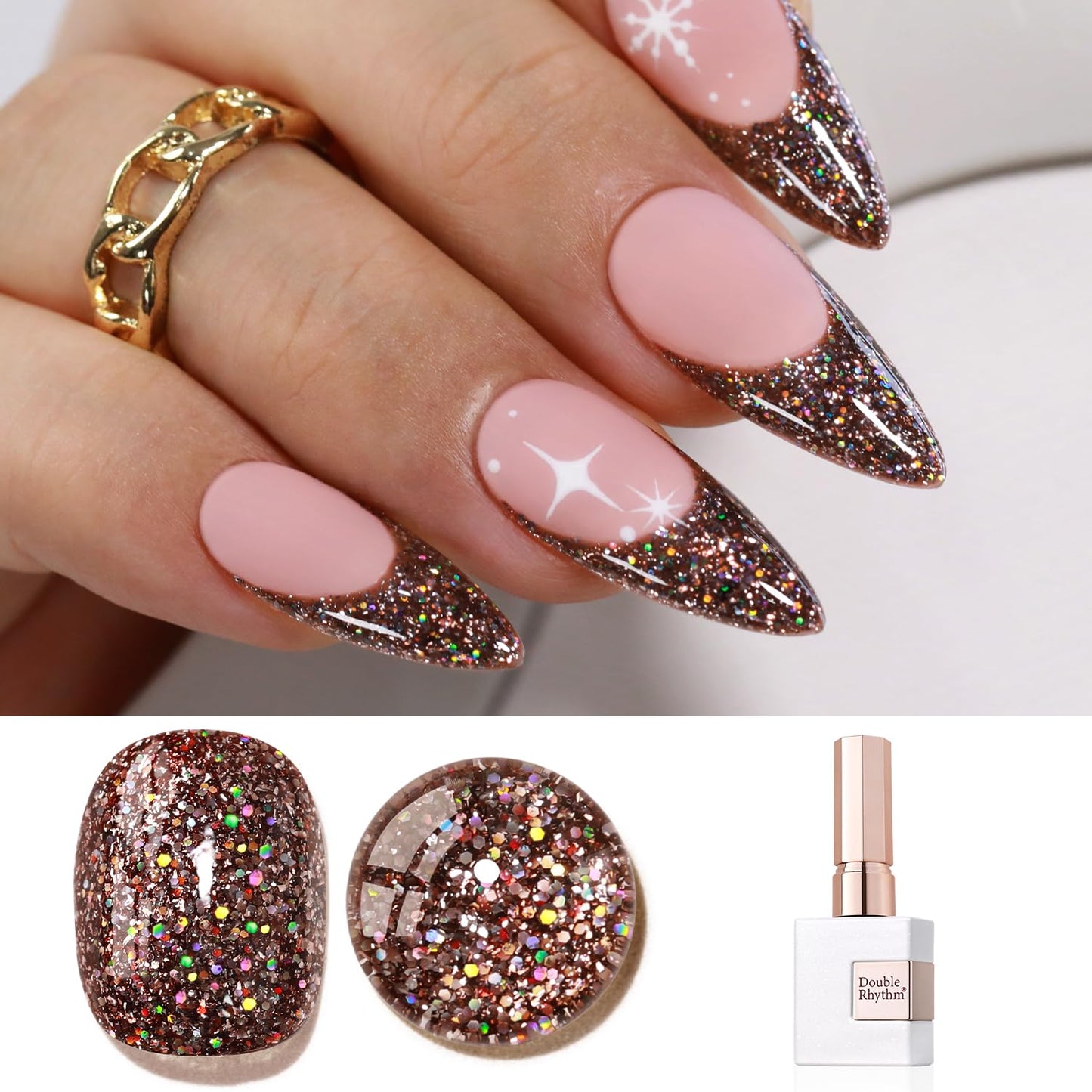 Double Rhythm 15ML Glitter Gel Polish Shimmer Reflective Holographic Color Magnetic for Nail Art Salon DIY at Home (B1134)