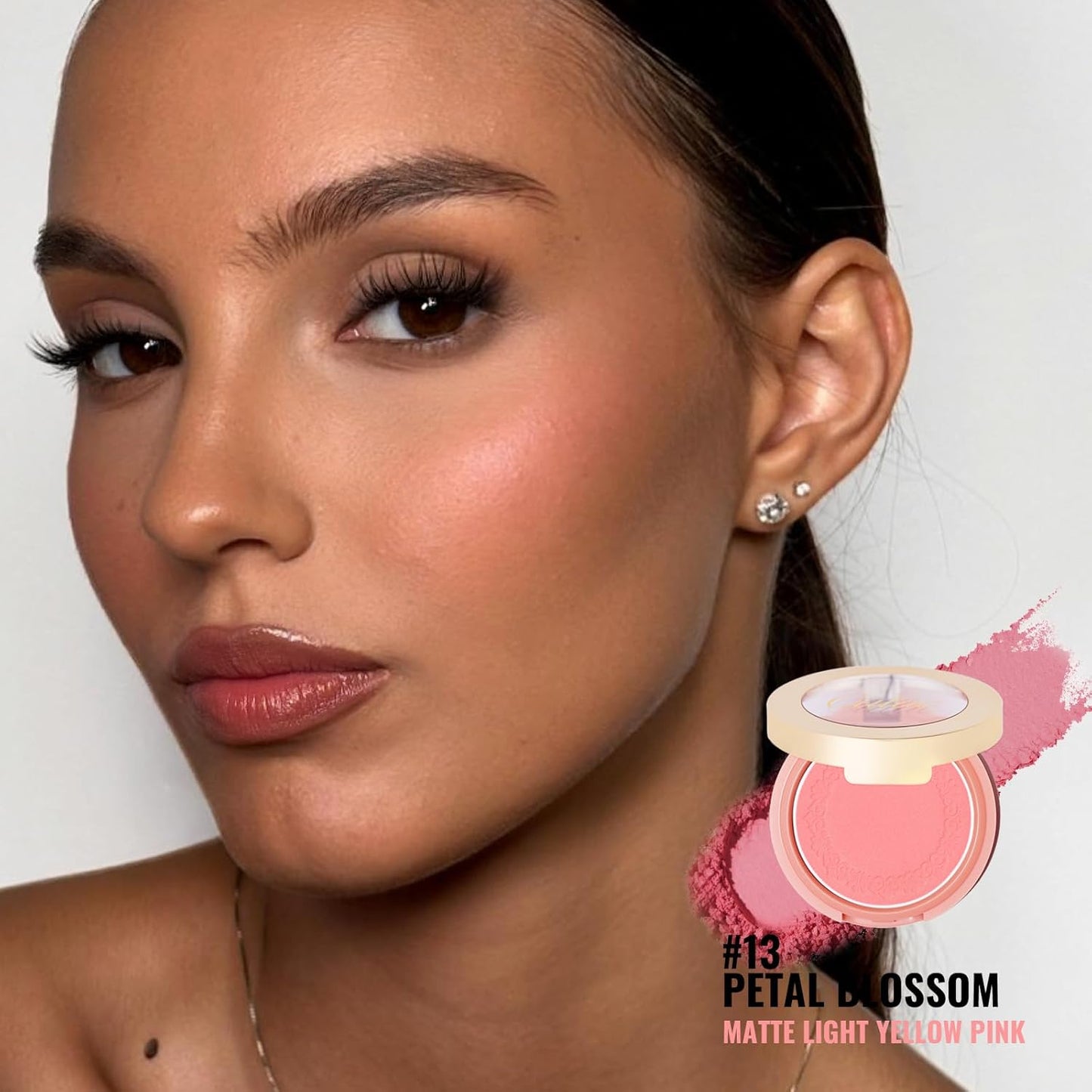 Oulac Yellow Pink Blushers for Cheeks Fair Skin Vegan,Mineral Powder Blush,Rich Colors, Buildable Blusher, Easy to Blend,Vegan,4,8g 13 Petal Blossom