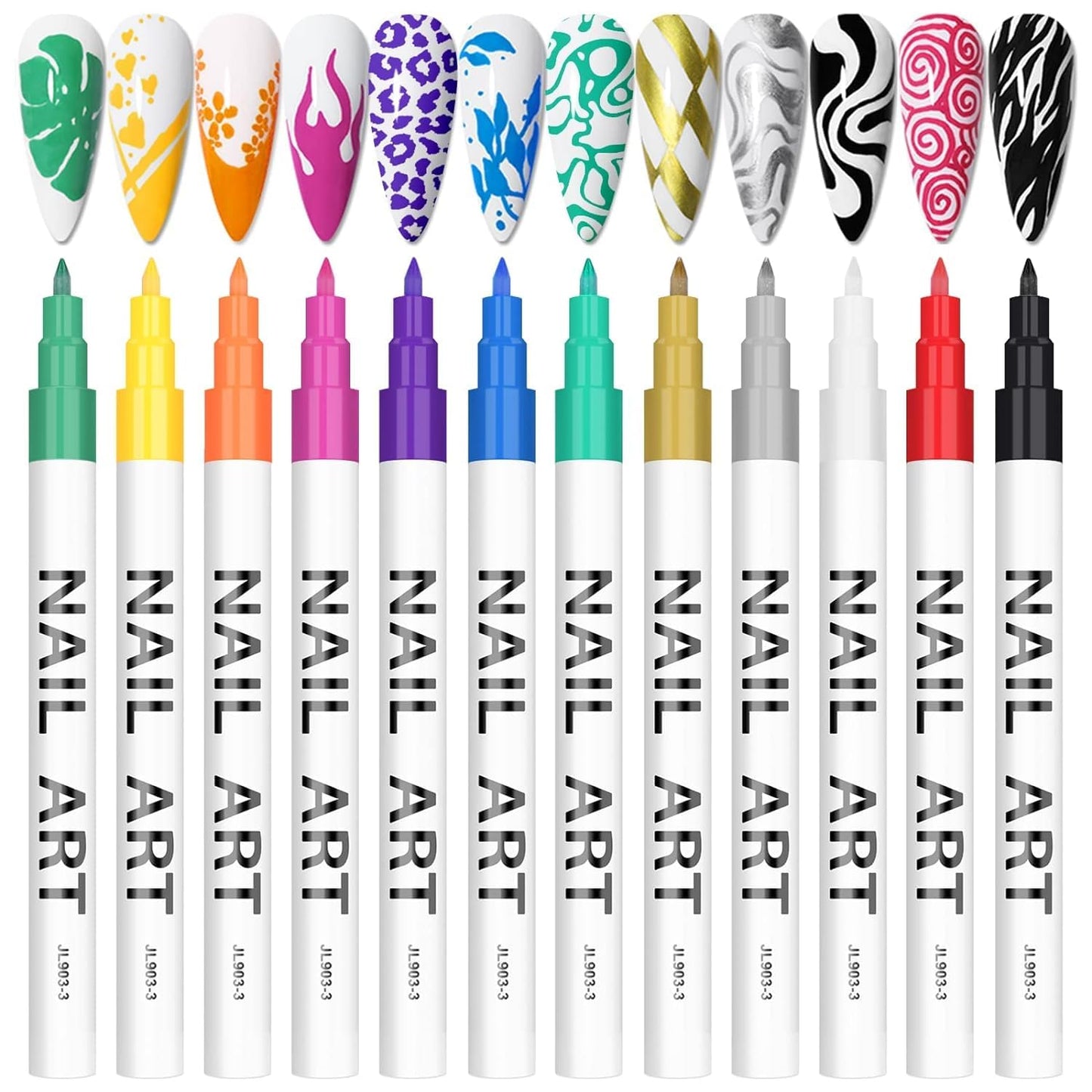 12 Color 3D Nail Art Pens Set, Kalolary Nail Pens Nail Point Graffiti Dotting Pen Drawing Painting Liner Brush for DIY Nail Art Beauty Adorn Manicure Tools
