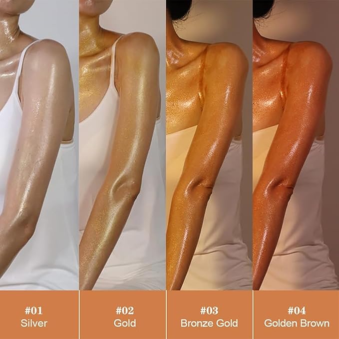Shimmer Body Oil,Face and Body Liquid Luminizer,Waterproof Moisturizing Light Shimmer Glow Illuminator,Smooth Body Shimmer,Liquid Highlighter Makeup (Bronze Gold)