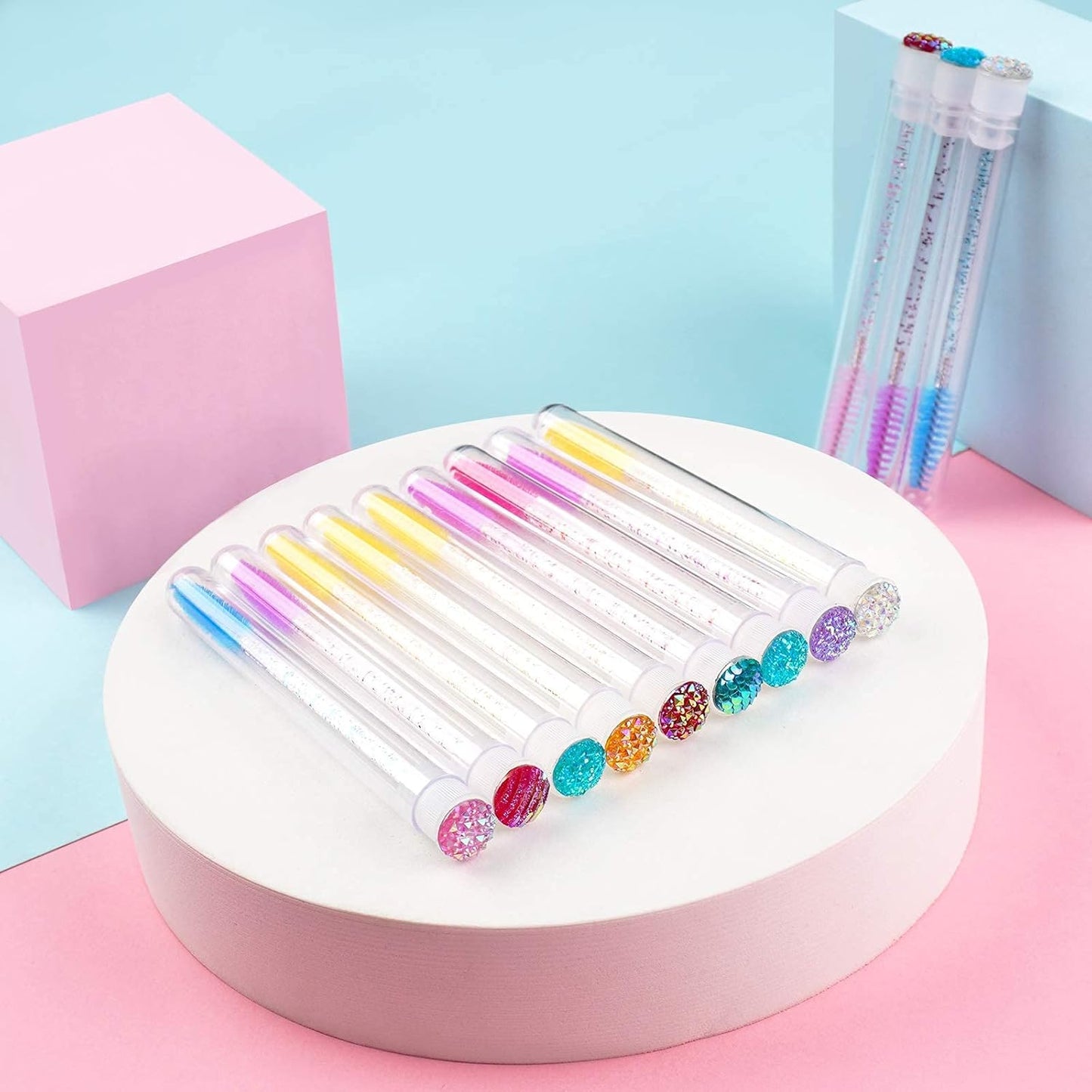 i-Laesh 20 Pcs Lash Brush Eyelash Brushes for Eyelash Extensions Spoolies Cleaning Mascara Wands Tube Diamond Disposable Makeup Tool Applicator Set Sanitary Extension Supplies (Assorted Color)