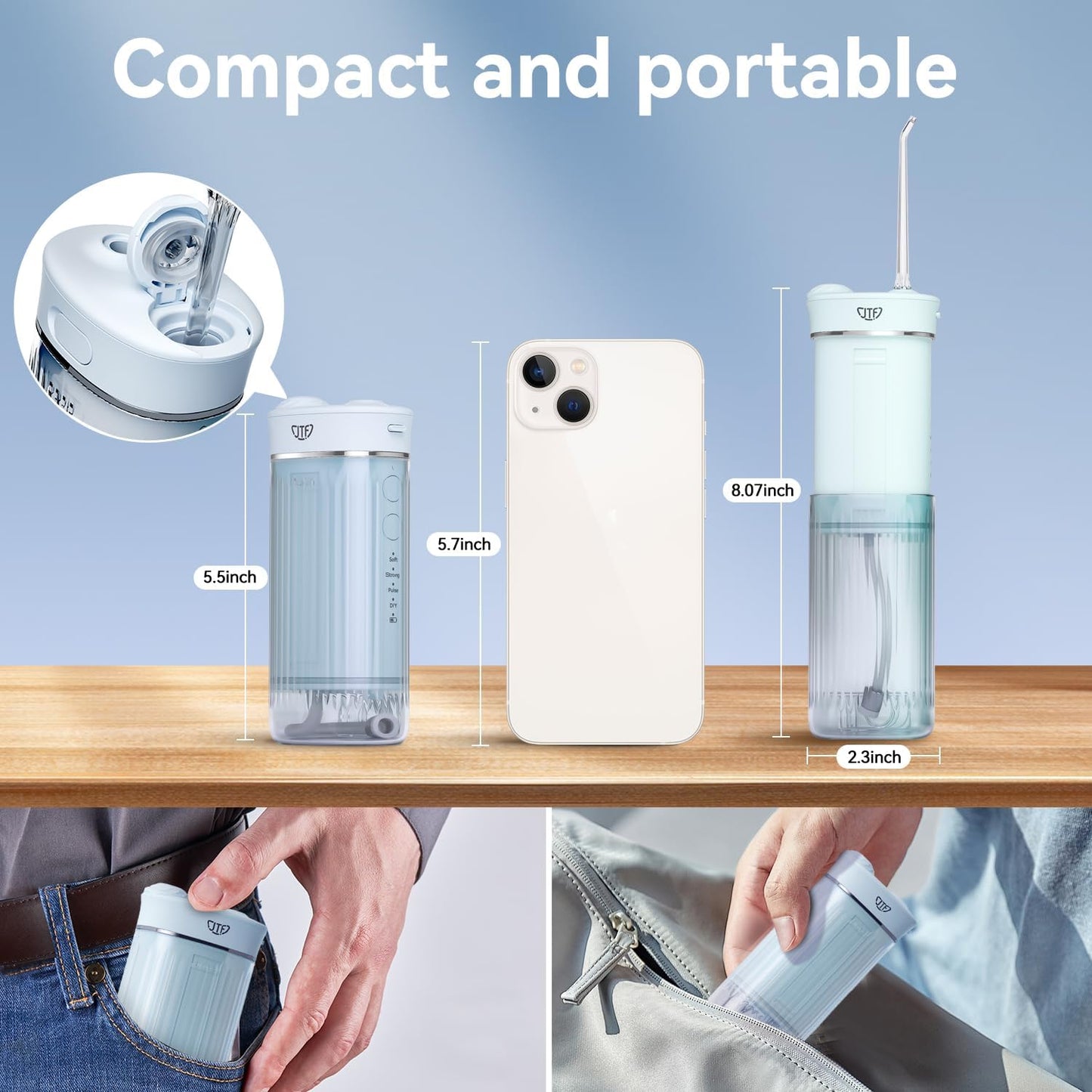 Portable Mini Water Dental Flosser for Teeth Cleaning Travel Oral Irrigator with Telescopic Water Tank,4 Modes IPX7 Waterproof Design - Perfect for Braces, Bridges, and Home & Travel Dental Care