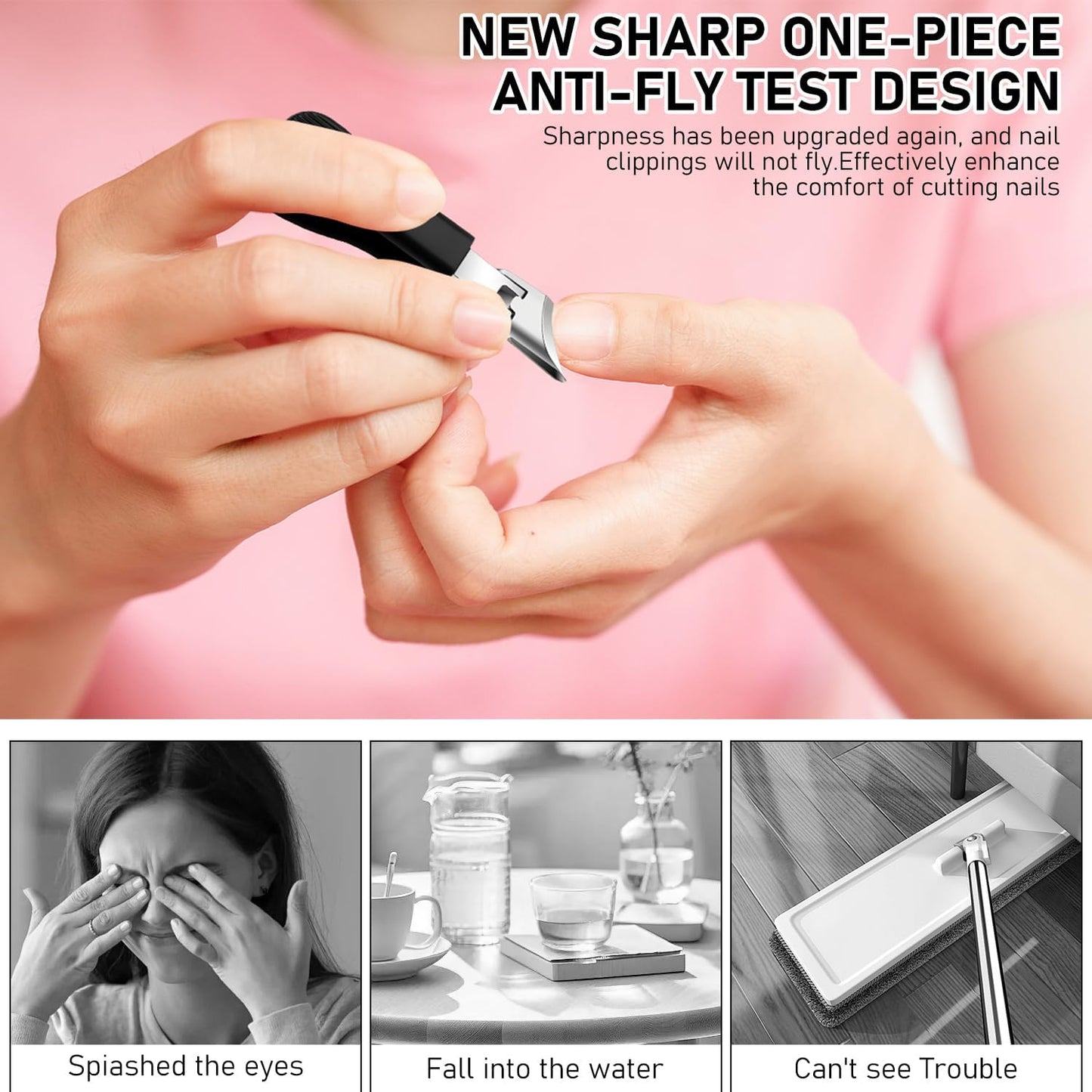 Eagle Beak Beveled Nail Clippers,Wide Jaw Opening Anti-Splash Slanted Nail Clipper,Slanted Jaw Ingrown Toenail Clippers for Thick Toenails (Black)