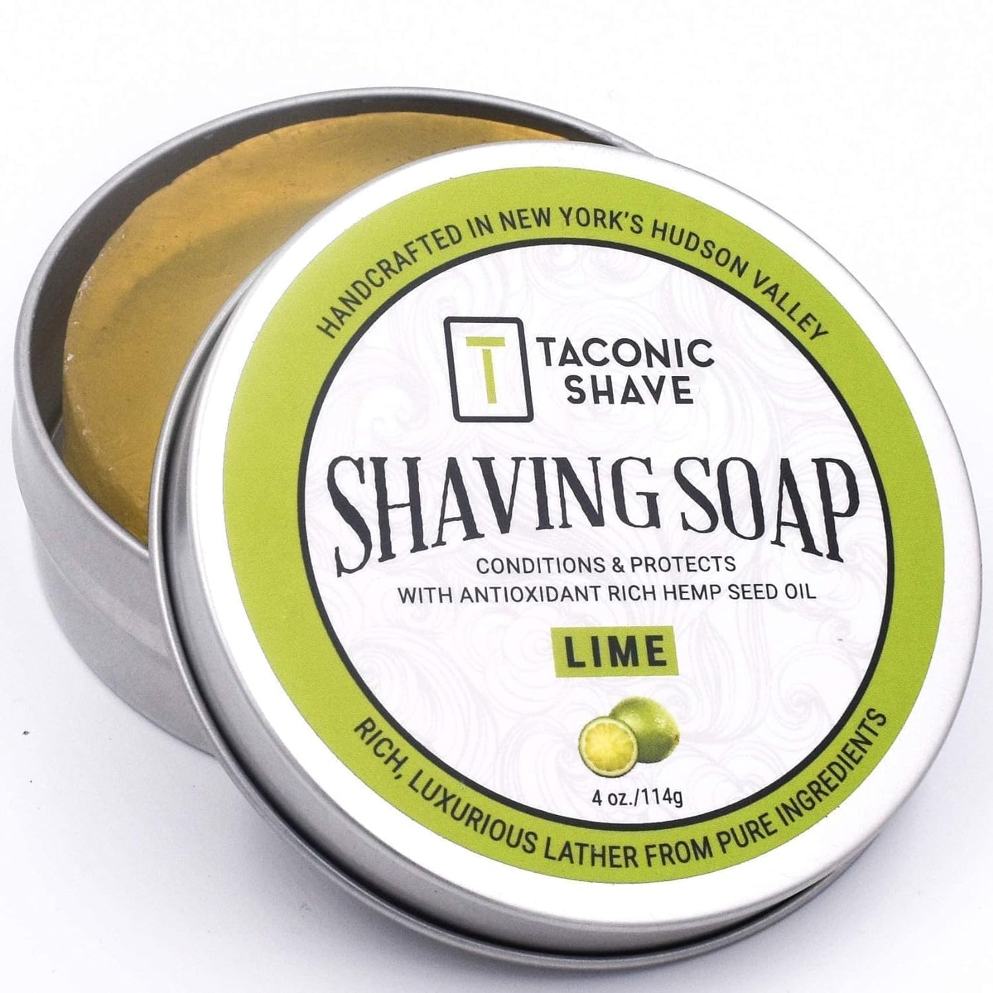 Taconic Shave Shaving Soap – Lime Scent – Dense, Slick Lather for Classic Wet Shaving – Brush & Bowl Lathering – Protective Cushion & Glide – Made in the USA