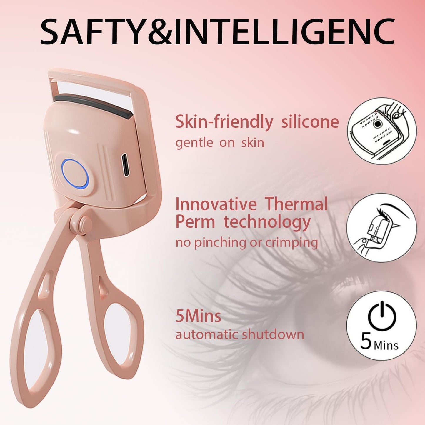 Heated Eyelash Curler, Rechargeable Electric Eyelash Curler, 3-Level Temperature Control, 24 Hour Long Lasting Curl, Suitable for All Beauty Enthusiasts