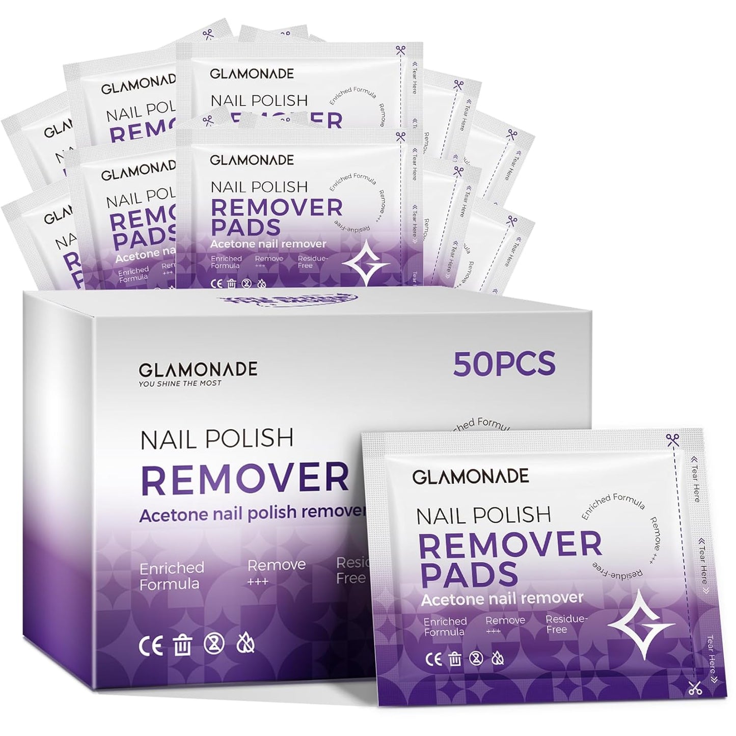 Nail Polish Remover Pads: Acetone Nail Polish Remover Wipes 50 PCS Professional Individually Wrapped Wet Wipes Rapidly Remove Gel Fingernail Polish Travel Kit for Home & Salon Supplies