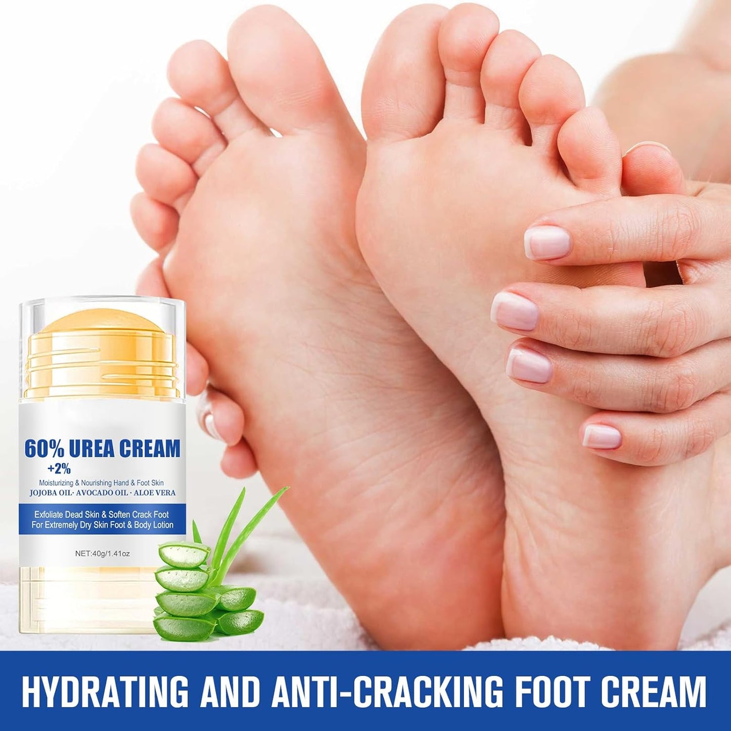 2PCS 60% Urea Hydrating and Anti-Cracking Foot Cream，2025 Upgraded Hand and Foot Cream Urea Moisturizer，Hydrates Dry and Cracked Feet and Hand (1.41 Ounce, White)