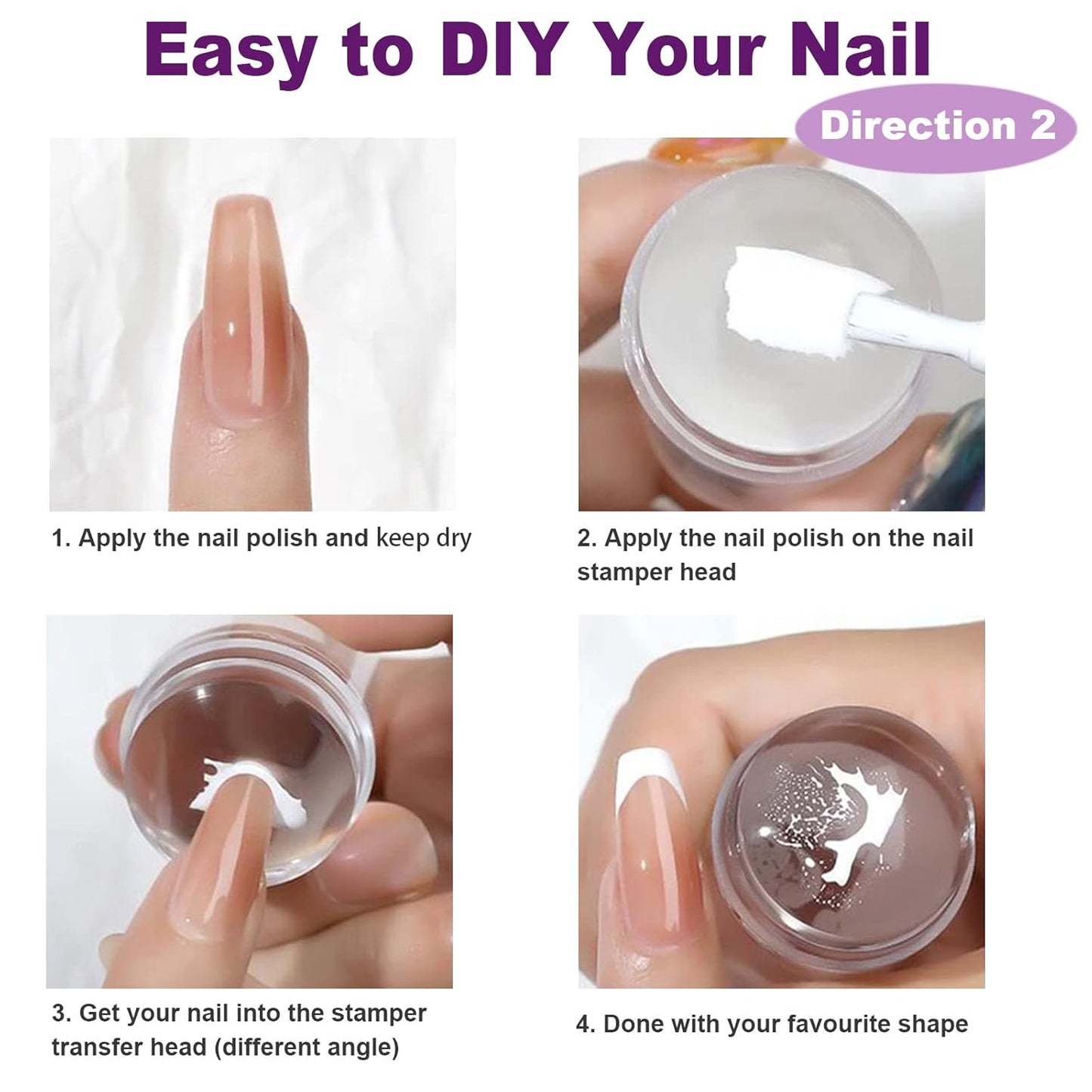 Nail Stamper Nail Art Brushes - French Tip Nail Stamp Clear Nail Art Stamper Jelly with Scraper, 3pcs Nail Pen Brushes, Soft Silicone Stamper Printer DIY French Tip Nail Stamping (3Pcs)