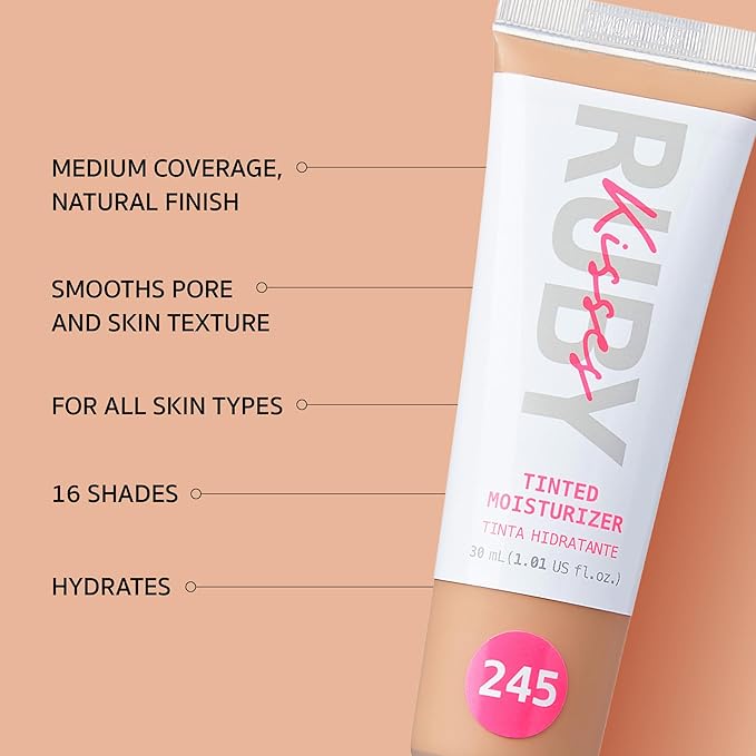 Ruby Kisses Tinted Moisturizer, Hydration, Calm & Revitalize Skin, Skin Perfecting, Blur Pores & Fine Lines, Natural Finish & All-Day Comfort Wear (Honey Beige)