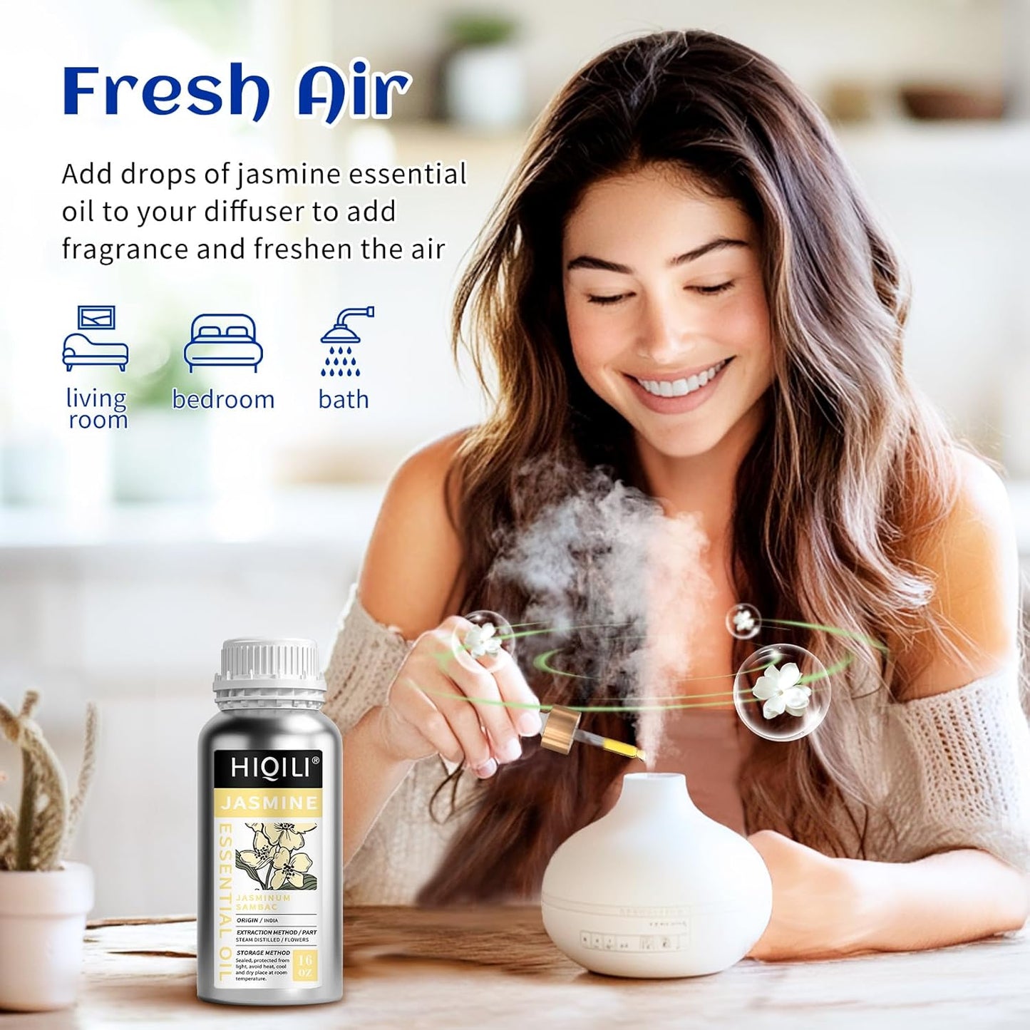 HIQILI 16 Fl Oz Jasmine Essential Oil, 100% Pure Natural for Diffuser, Hair, Skin, Perfume Making - 500ML