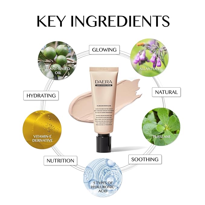 DAERA Kang Shining Korean BB Tinted Moisturizer Cream (1 Color,Neutral), Self Adjusting BB Cream,1.35 fl oz, Glowing Skin Natural Makeup, Buildable Coverage, Lightweight