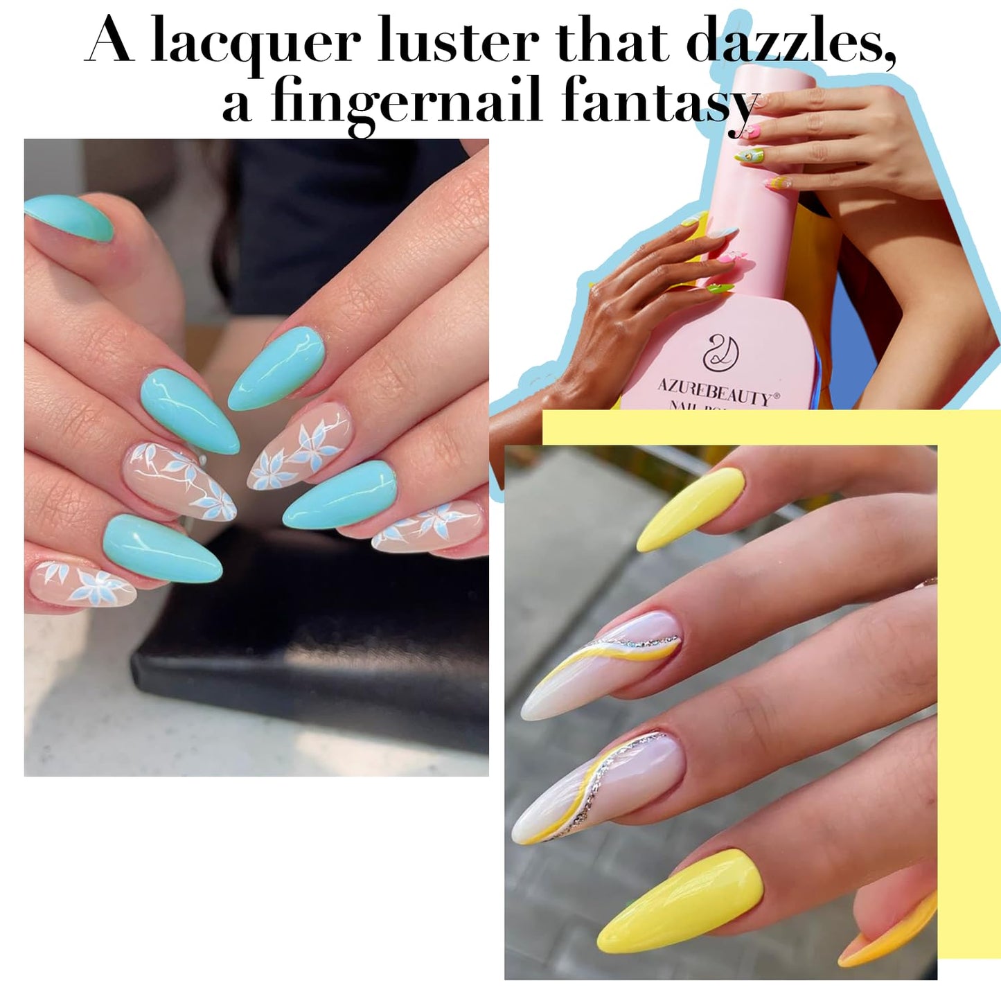 AZUREBEAUTY Nail Polish Set, 4 Colors Pastel Lime Green Yellow Pink Quick Dry Natural Nail Lacquer Strengthening Treatment Kit DIY Salon at Home