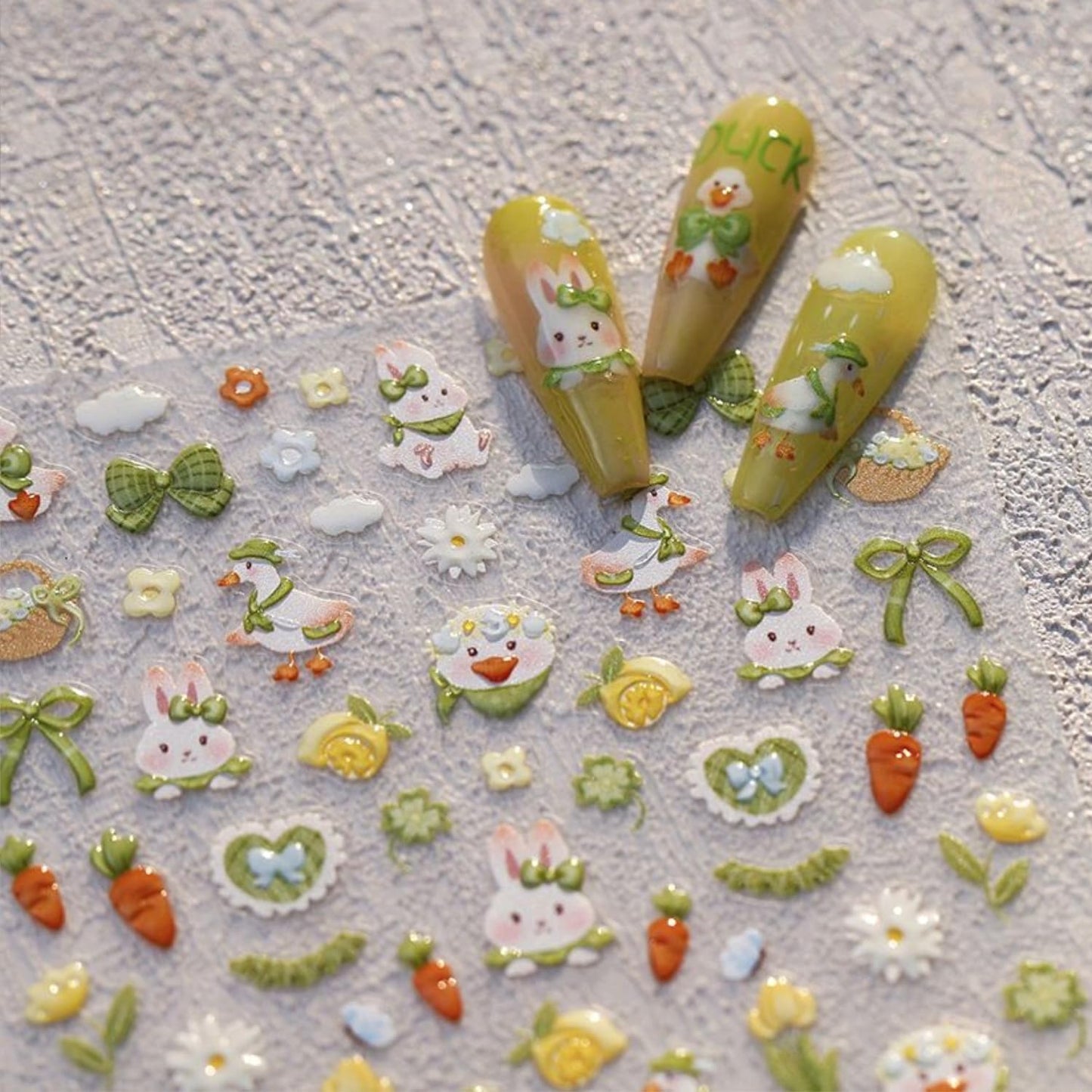 Easter Nail Stickers for Nail Art 5D Self Adhesive Nail Decals Cute Bunny Nail Art Stickers Green Bow Flower Nails Design Easter Nail Supplies for DIY Manicure Decoration for Women Girls