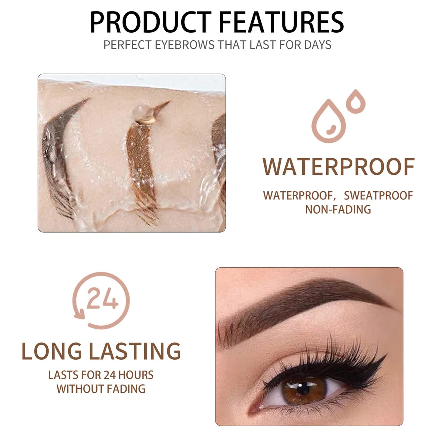 MAEPEOR Waterproof Eyebrow Gel 8 Colors Full-pigmented Long Lasting Liquid Brow Gel for Fuller & Defined Looking (#03 Medium Brown）