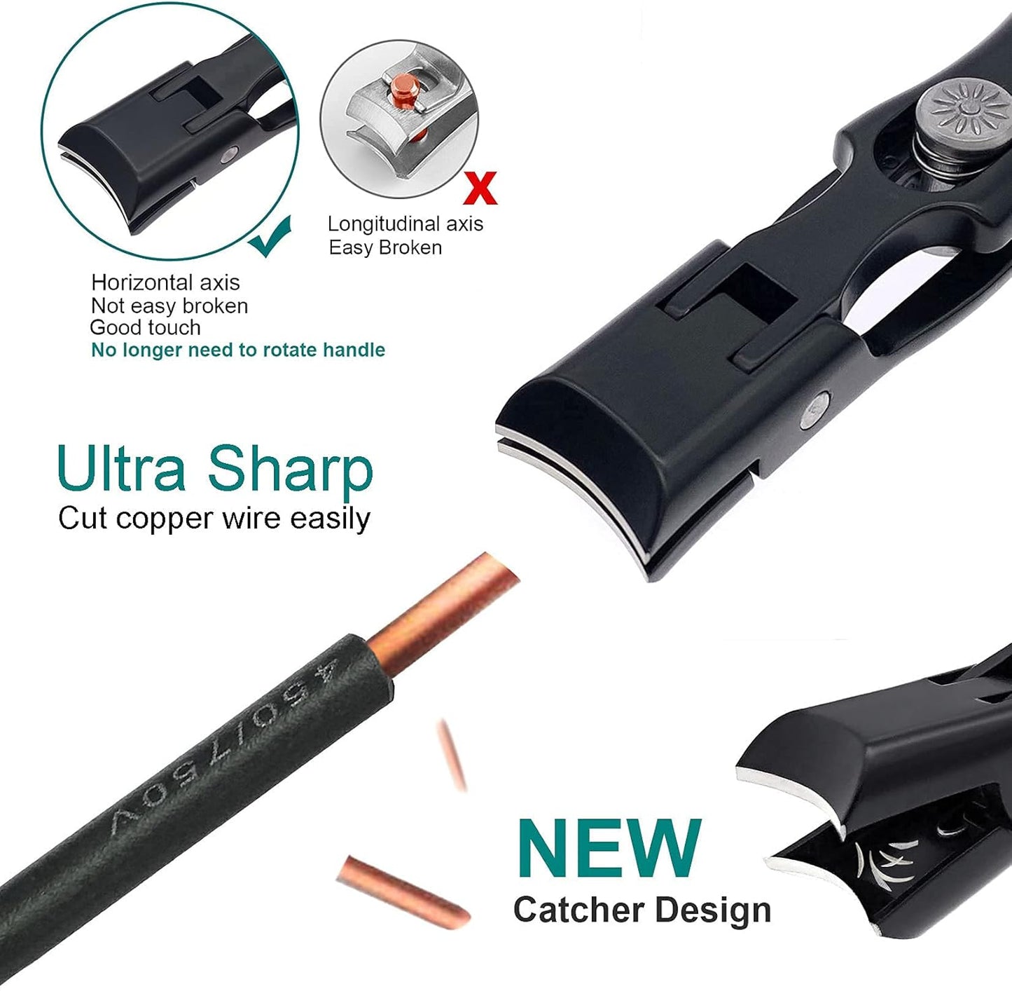 Toe Nail Clippers for Thick Nails for Seniors, Wide Jaw Opening Ultra Sharp No Splash Nail Clippers for Men Heavy Duty Stainless Steel (Black)