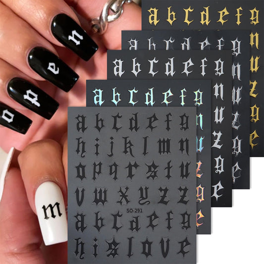 Multicolor Letter Nail Art Stickers Decals English Nails Stickers with Design Self-Adhesive Nail Art Decal for Women Manicure Decor