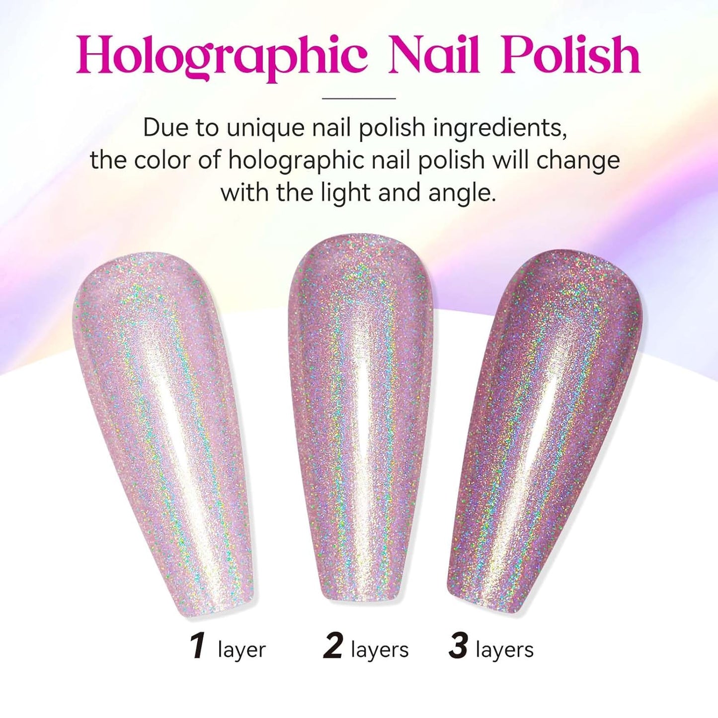 MIZHSE Holographic Nail Polish, Light Purple Glitter Nail Polish Air Dry Fast, 15ml/0.5 fl oz High Glossy Shimmer Nail Pigment Laser Oil-based Nail Lacquer Chrome Halo Nail Art Salon Manicure at Home